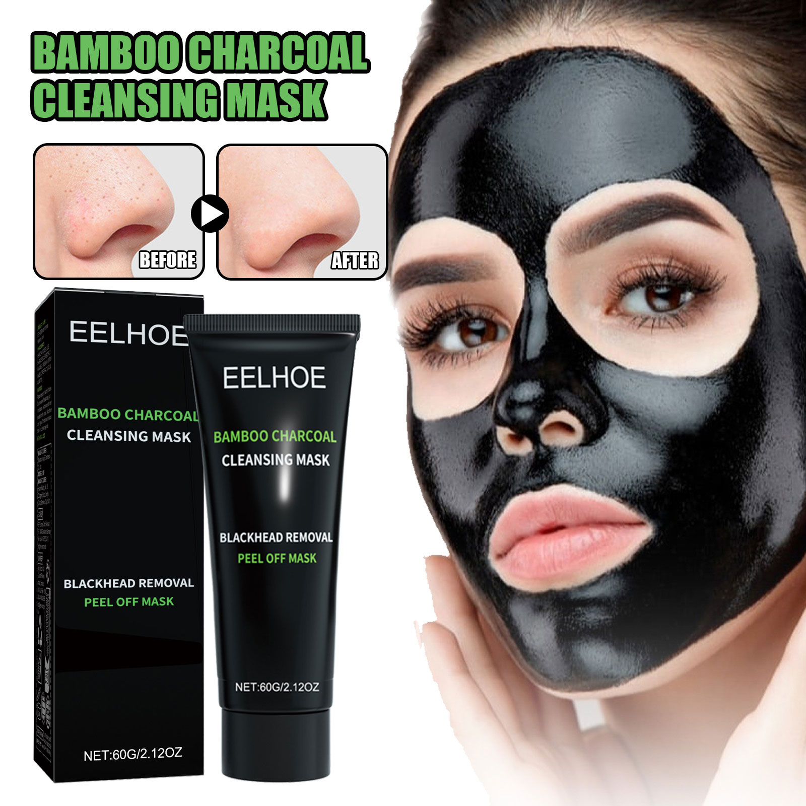 Mud Mask Kaolin - Bamboo Charcoal Tear-off Mask Blackhead Remover